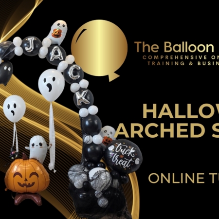 The Balloon Academy online tutorial - arched balloon stacks - halloween black ghost balloons